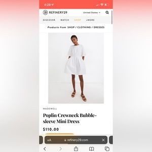 Worn Once Madewell Poplin Crewneck Bubble-Sleeve Mini Dress, Size 12, White